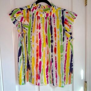 THML Multicolor Sleeveless Ruffle Neck and Sleeve Top L